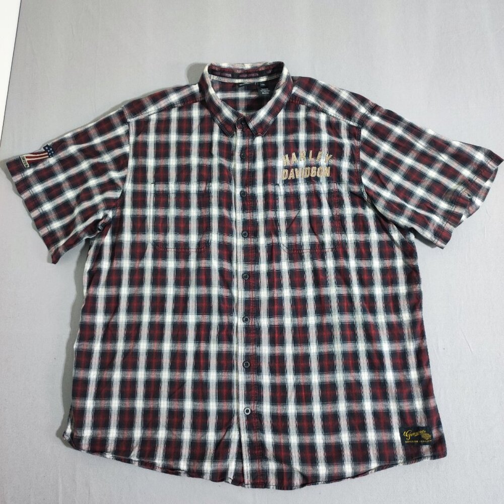 Harley-Davidson button down shirt men's sz 4XL  white black maroon check pattern